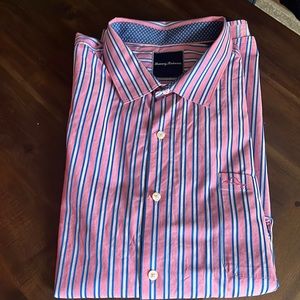 Tommy Bahama Pink Blue Striped Casual Button-Down Shirt